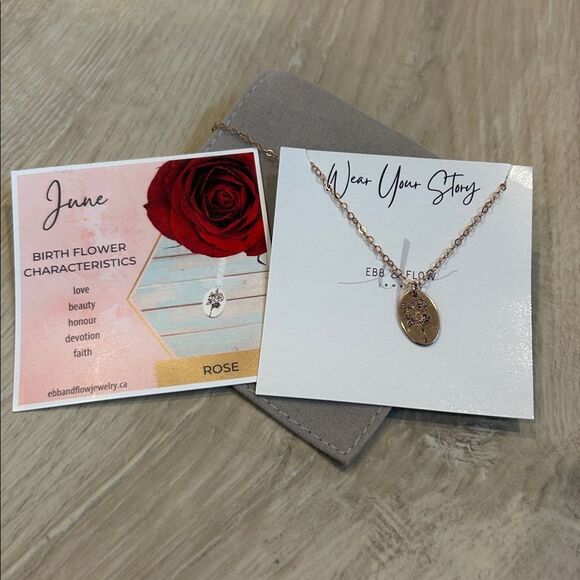 Ebb & Flow 14k Rose Gold Filled Necklace Birth Flower June Rose Stamped Pendant - Picture 3 of 7